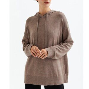MOVESGOOD Bamboo Cashmere Hooded Knit Cozy Taupe Women's Sweater Size S/M